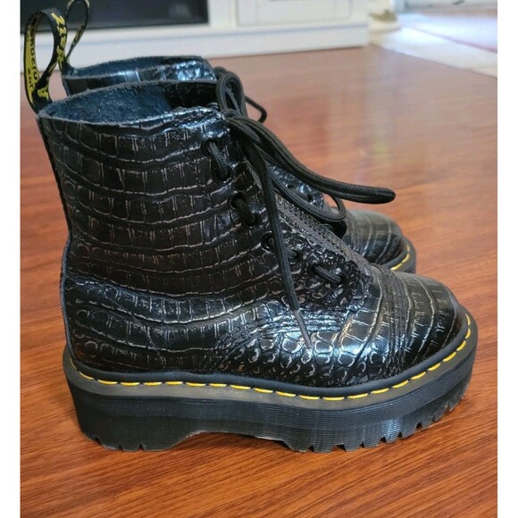 Dr Martens Black Croc Embossed Boots Leather Platforms US 5 UK 3 EU 36 - Picture 1 of 15